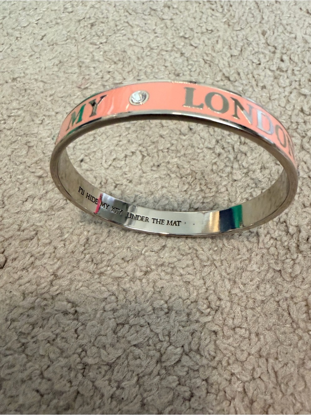 Pink Enamel 'MY FLAT IN LONDON' Silver Bangle Bracelet